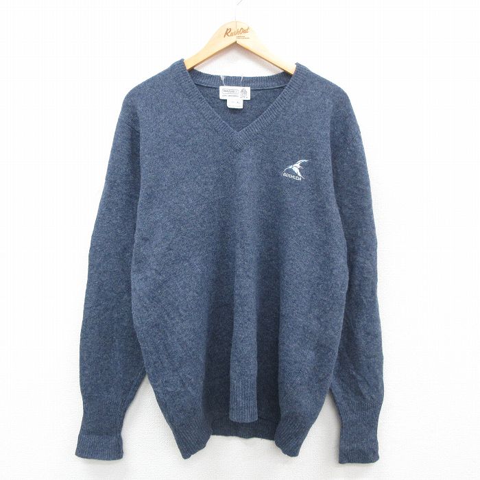 L★古着 長袖 セーター メンズ 90年代 90s BERMUDA ウール Vネック 紺 ネイビー 24nov01 中古 ニット トップス