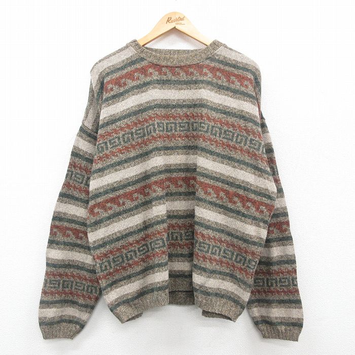 【50%OFF】XL★古着 セントジョンズベイ 長袖 セーター メンズ 90年代 90s 大きいサイズ クルーネック USA製 緑他 グリーン 24nov01 中古 ニット トップス