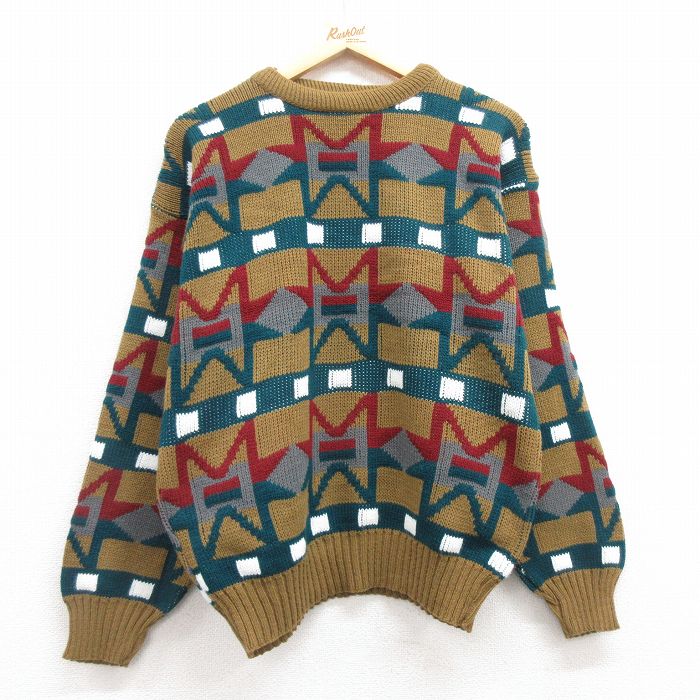 L★古着 マンハッタン 長袖 セーター メンズ 90年代 90s アクリル クルーネック USA製 茶系他 ブラウン 24nov01 中古 ニット トップス
