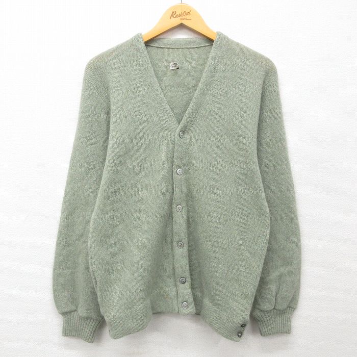 S★古着 長袖 ニット カーディガン メンズ 90年代 90s 無地 アルパカ 緑系 グリーン 24nov02 中古 トップス