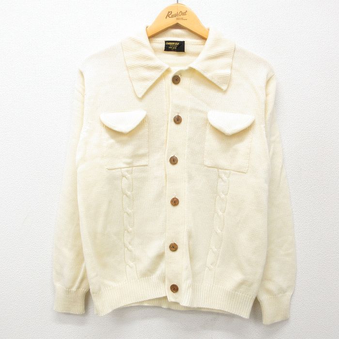 【50%OFF】S★古着 長袖 ニット カーディガン メンズ 80年代 80s アクリル 白 ホワイト 24nov02 中古 トップス