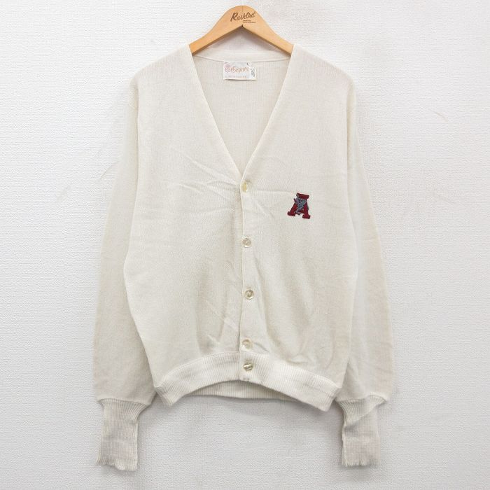 【50%OFF】M★古着 長袖 ニット カーディガン メンズ 80年代 80s A アクリル 白 ホワイト 24nov02 中古 トップス