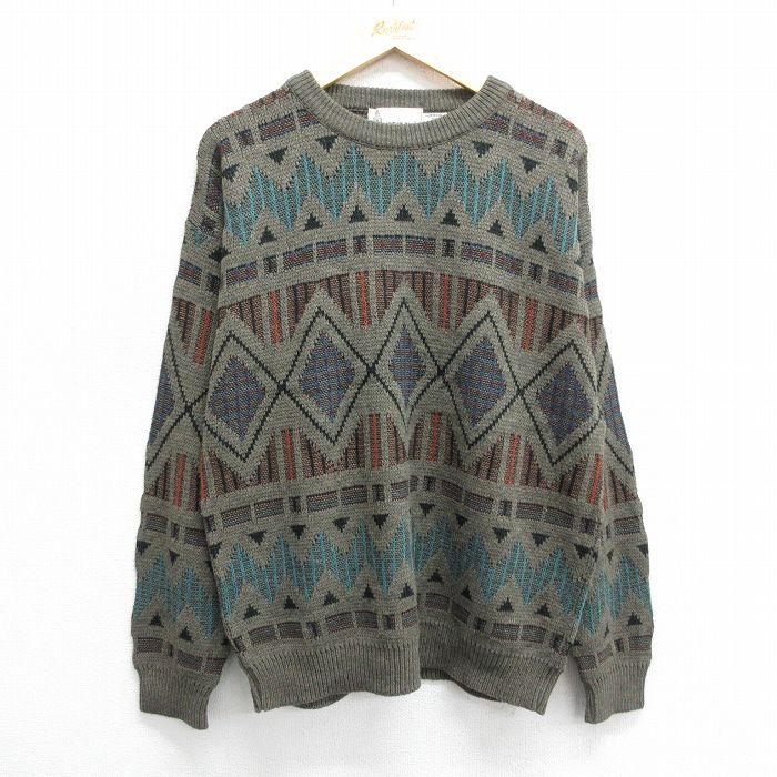 【50%OFF】XL★古着 ロンドンフォグ 長袖 セーター メンズ 90年代 90s USA製 濃グレー他 24nov05 中古 ニット トップス
