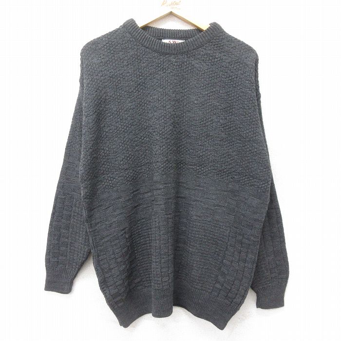 L★古着 長袖 セーター メンズ 90年代 90s アクリル クルーネック 濃グレー 霜降り 24nov06 中古 ニット トップス