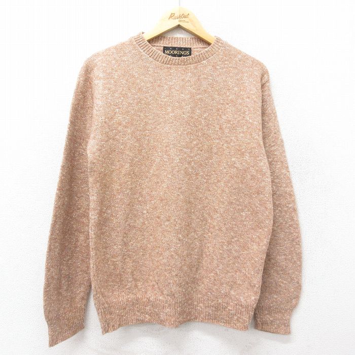 M★古着 長袖 セーター メンズ 80年代 80s 無地 クルーネック USA製 茶系 ブラウン 24nov06 中古 ニット トップス