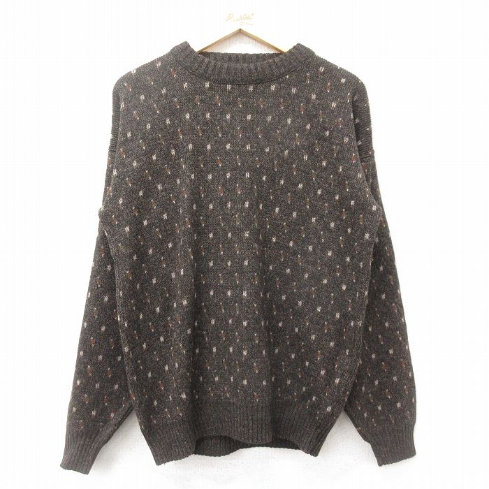 【50%OFF】L★古着 長袖 セーター メンズ 90年代 90s アクリル クルーネック USA製 濃茶他 ブラウン 24nov06 中古 ニット トップス