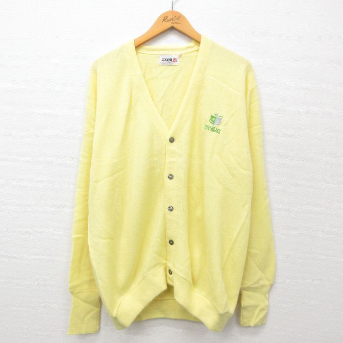 XL★古着 IZOD 長袖 ニット カーディガン メンズ 70年代 70s LONG BOAT アクリル USA製 黄 イエロー 24nov08 中古 トップス