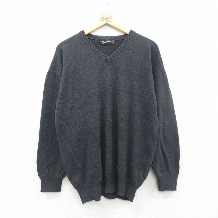 L★古着 長袖 セーター メンズ 90年代 90s 無地 Vネック スコットランド製 濃グレー 24nov12 中古 ニット トップス