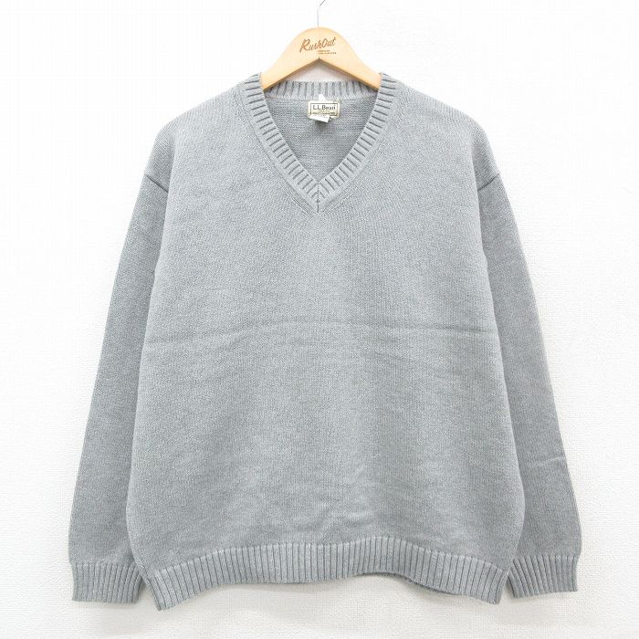 XL★古着 エルエルビーン LLBEAN 長袖 セーター メンズ 00年代 00s 無地 コットン Vネック グレー 霜降り 24nov12 中古 ニット トップス