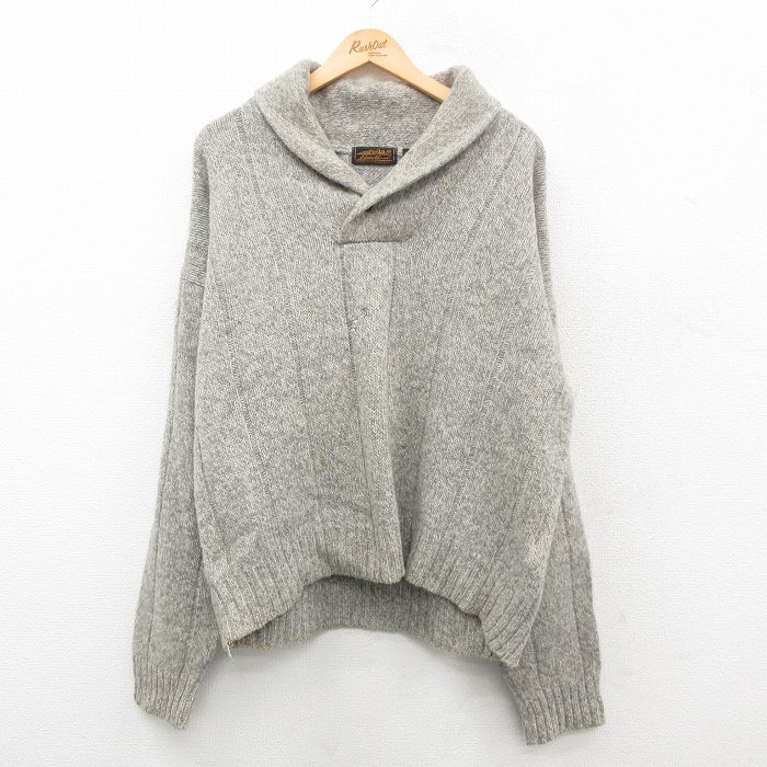 【50%OFF】XL★古着 エディーバウアー 長袖 セーター メンズ 90年代 90s 無地 ウール ショールカラー グレー 霜降り 24nov12 中古 ニット トップス