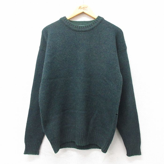 M★古着 ウールリッチ WOOLRICH 長袖 セーター メンズ 00年代 00s 無地 手織り クルーネック 緑 グリーン 霜降り 24nov12 中古 ニット トップス