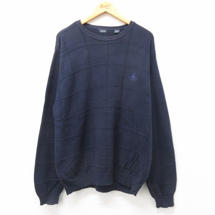 【50%OFF】IZOD 長袖セーター ワンポイントロゴ ネイビーチェック XL | 古着