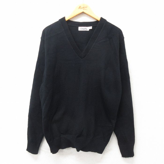 M★古着 長袖 セーター メンズ 90年代 90s 無地 アクリル Vネック USA製 黒 ブラック 24nov12 中古 ニット トップス