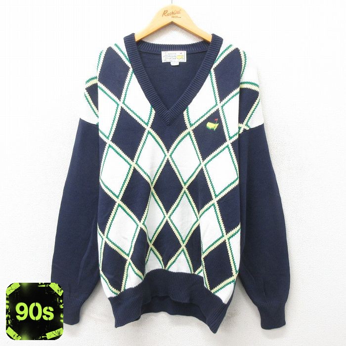 90s 長袖セーター アーガイル ゴルフ ネイビー メンズL相当 | 古着