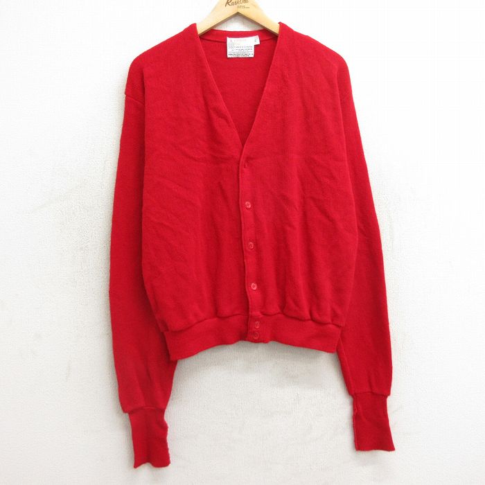 M★古着 ロンドンフォグ 長袖 ニット カーディガン メンズ 90年代 90s 無地 アクリル USA製 赤 レッド 24nov14 中古 トップス