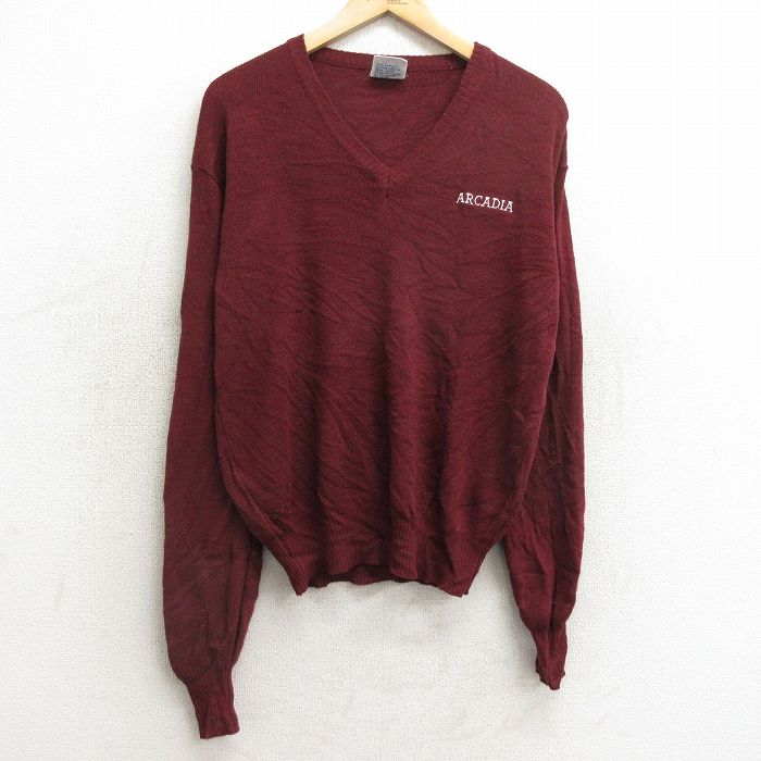 M★古着 チャンピオン Champion 長袖 セーター メンズ 90年代 90s アルカディア アクリル Vネック エンジ 24nov14 中古 ニット トップス