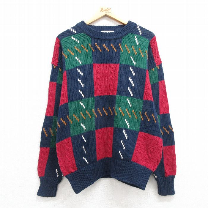 【20%OFF】L★古着 セントジョンズベイ 長袖 セーター メンズ 90年代 90s クルーネック 紺他 ネイビー 【spe】 24nov15 中古 ニット トップス