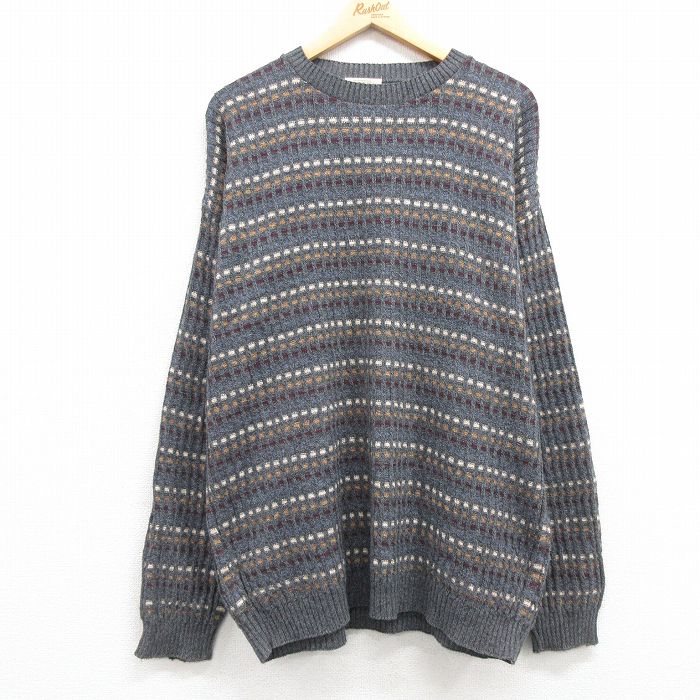 XL★古着 セントジョンズベイ 長袖 セーター メンズ 90年代 90s クルーネック USA製 グレー他 24nov15 中古 ニット トップス