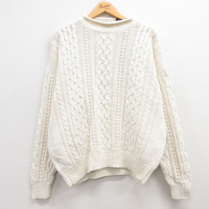 XL★古着 STRUCTURE 長袖 ケーブル セーター メンズ 00年代 00s 大きいサイズ モックネック ハイネック 生成り 24nov15 中古 ニット トップス