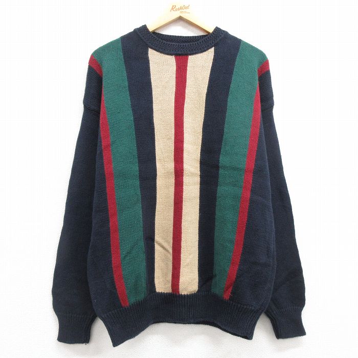 L★古着 長袖 セーター メンズ 00年代 00s クルーネック 紺他 ネイビー 24nov15 中古 ニット トップス
