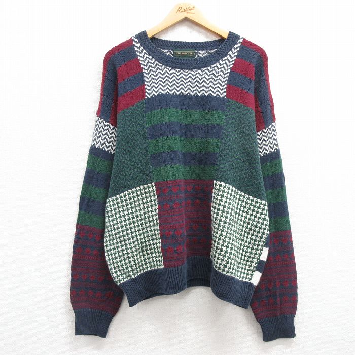 XL★古着 長袖 セーター メンズ 00年代 00s 大きいサイズ クルーネック 紺他 ネイビー 24nov15 中古 ニット トップス