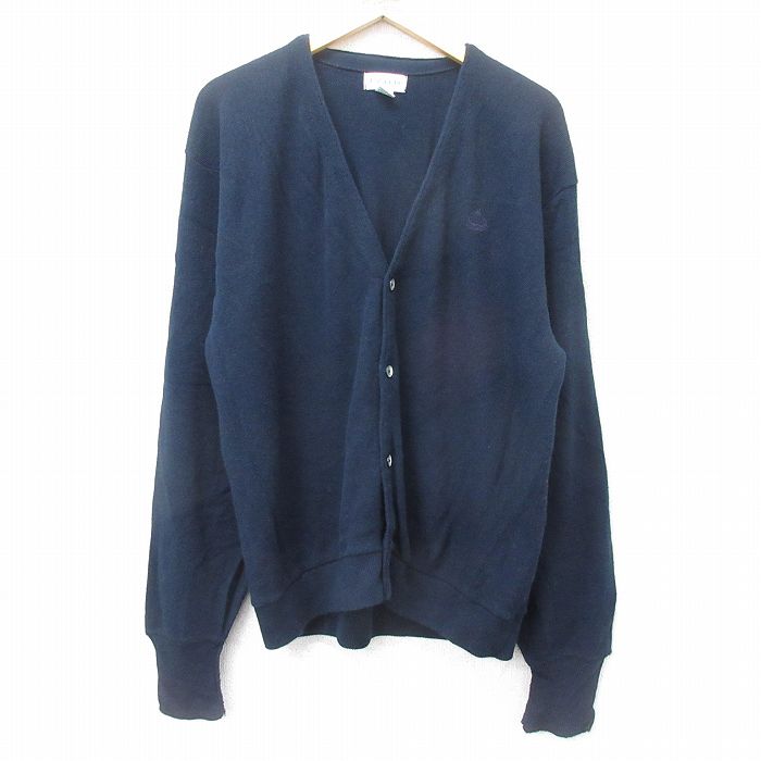 L★古着 IZOD 長袖 ニット カーディガン メンズ 90年代 90s ワンポイントロゴ アクリル USA製 紺 ネイビー 24nov16 中古 トップス