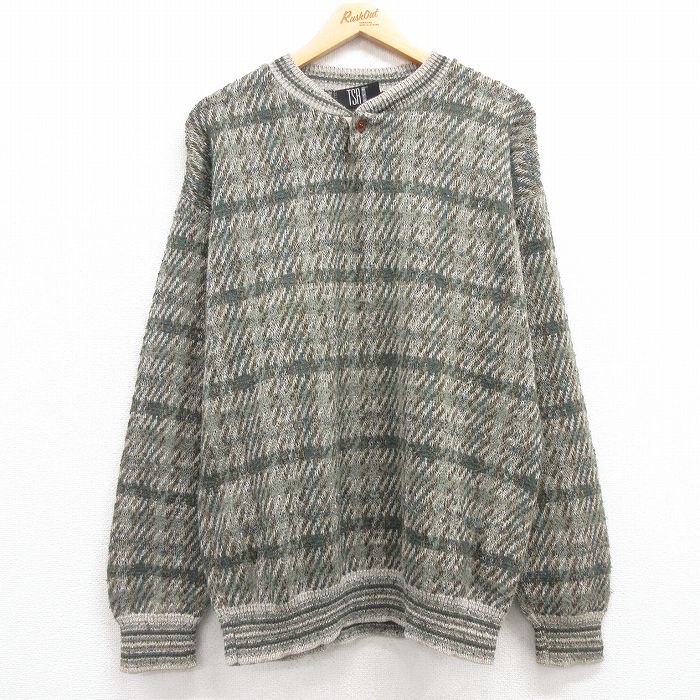 L★古着 長袖 セーター メンズ 90年代 90s クルーネック USA製 緑他 グリーン 24nov18 中古 ニット トップス