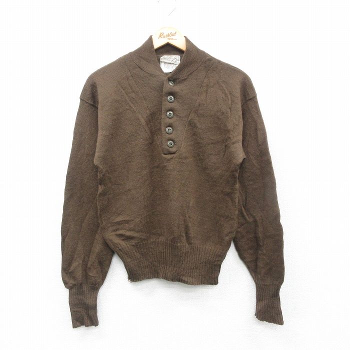 S★古着 長袖 セーター メンズ 80年代 80s ミリタリー ウール ヘンリーネック USA製 茶系 ブラウン 24nov19 中古 ニット トップス