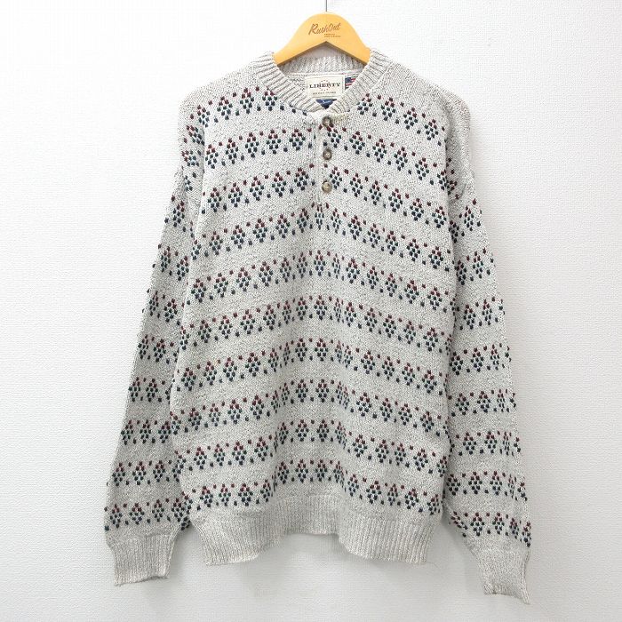 リバティ 90s 長袖セーター ヘンリーネック グレー霜降り L | 古着