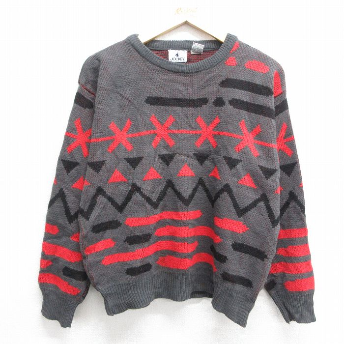 M★古着 ジョッキー 長袖 セーター メンズ 90年代 90s クルーネック 濃グレー他 24nov19 中古 ニット トップス