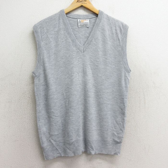 【50%OFF】M★古着 ロンドンフォグ ニット ベスト メンズ 90年代 90s 無地 アクリル Vネック USA製 グレー 24nov20 中古 トップス