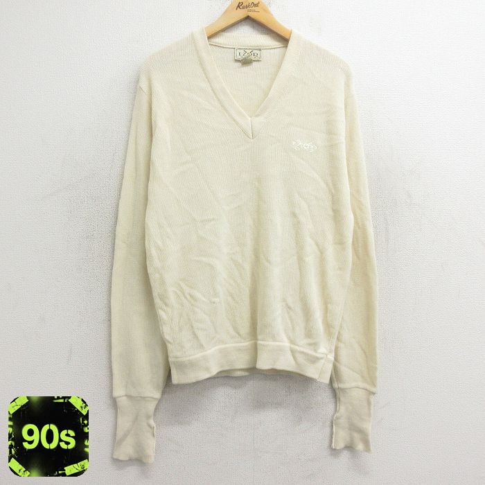 IZOD 90s 長袖セーター ワンポイントロゴ ベージュ XL | 古着