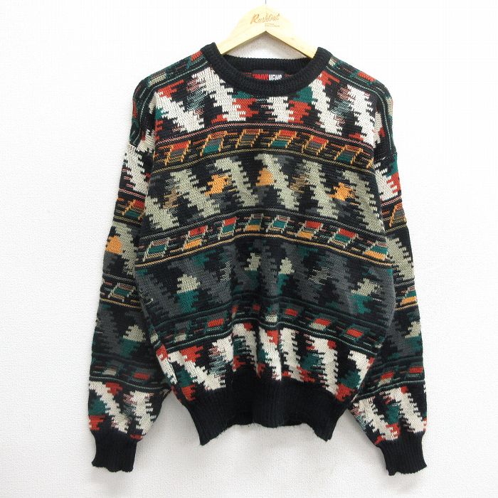 L★古着 TODAYS NEWS 長袖 セーター メンズ 90年代 90s アクリル クルーネック 黒他 ブラック 24nov27 中古 ニット トップス