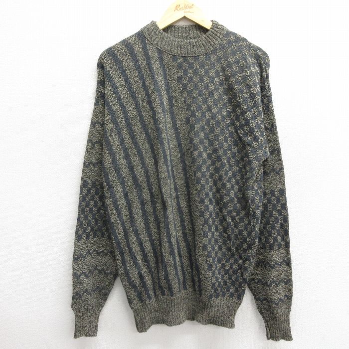【50%OFF】L★古着 ルティグレ 長袖 セーター メンズ 90年代 90s アクリル クルーネック USA製 ベージュ系他 カーキ 24nov27 中古 ニット トップス