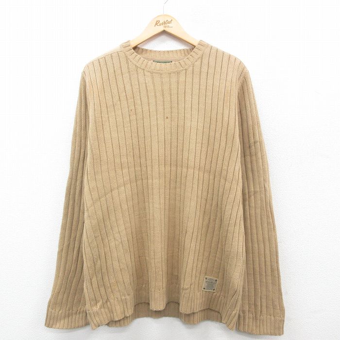 【50%OFF】XL★古着 エディーバウアー 長袖 セーター メンズ コットン クルーネック ベージュ カーキ 24nov29 中古 ニット トップス