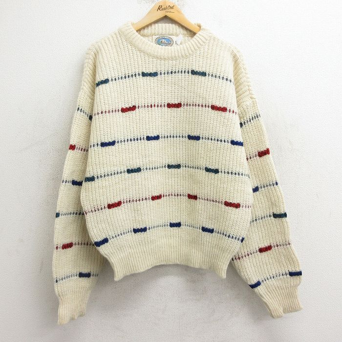 L★古着 長袖 セーター メンズ 90年代 90s ウール クルーネック USA製 生成り 24nov29 中古 ニット トップス