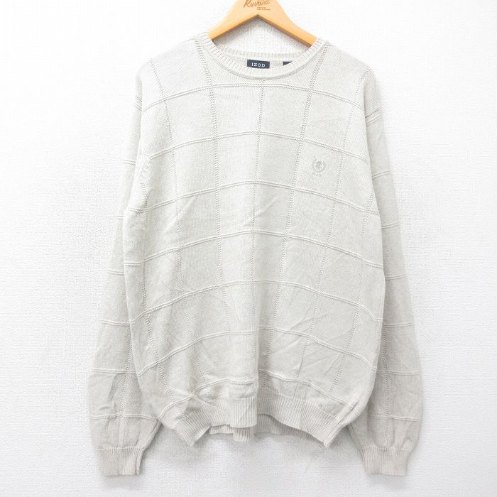 IZOD 長袖セーター ワンポイントロゴ カーキチェック L | 古着
