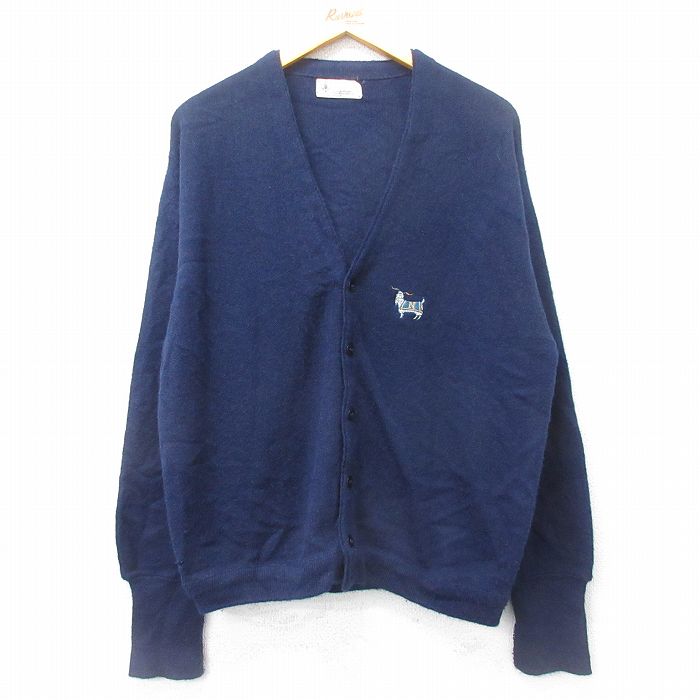 L★古着 長袖 ニット カーディガン メンズ 80年代 80s ミリタリー USネイビー ヤギ アクリル 紺 ネイビー 【spe】 24dec04 中古 トップス