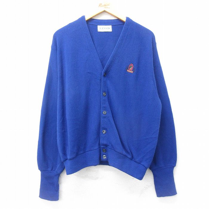 XL★古着 IZOD 長袖 ニット カーディガン メンズ 90年代 90s ワンポイントロゴ 大きいサイズ アクリル USA製 青 ブルー 24dec04 中古 トップス