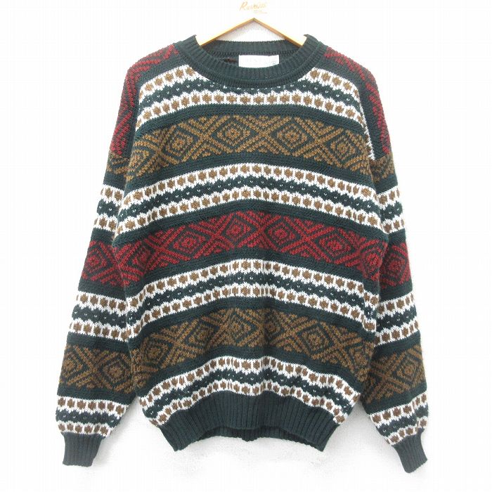 XL★古着 シアーズ 長袖 セーター メンズ 90年代 90s アクリル クルーネック USA製 緑他 グリーン 24dec04 中古 ニット トップス
