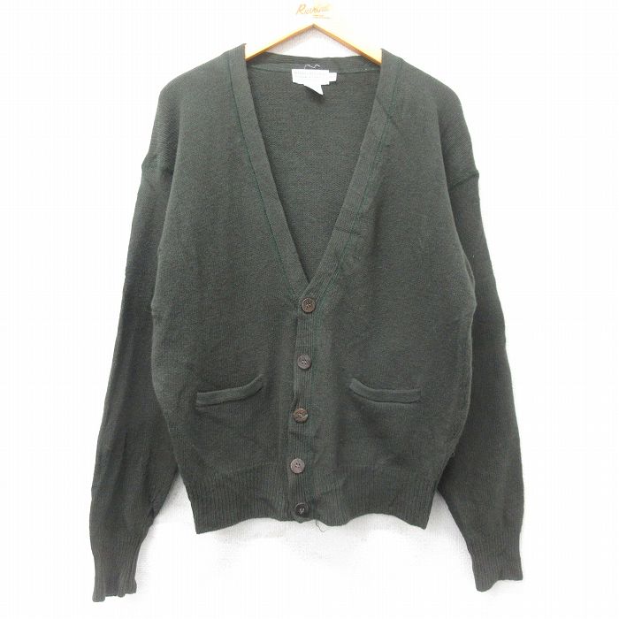 L★古着 バナナリパブリック BANANA REPUBLIC 長袖 ニット カーディガン メンズ 90年代 90s 無地 ウール 緑 グリーン 【spe】 24dec04 中古 トップス