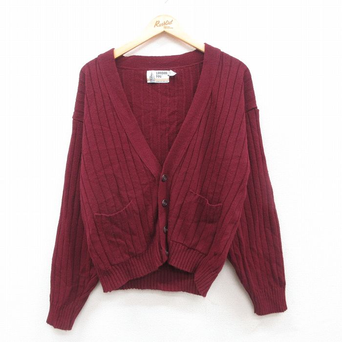 【50%OFF】L★古着 ロンドンフォグ 長袖 ニット カーディガン メンズ 90年代 90s アクリル USA製 エンジ 24dec04 中古 トップス