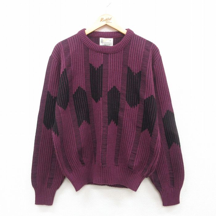 【50%OFF】L★古着 ロンドンフォグ 長袖 セーター メンズ 90年代 90s クルーネック USA製 紫他 パープル 24dec04 中古 ニット トップス