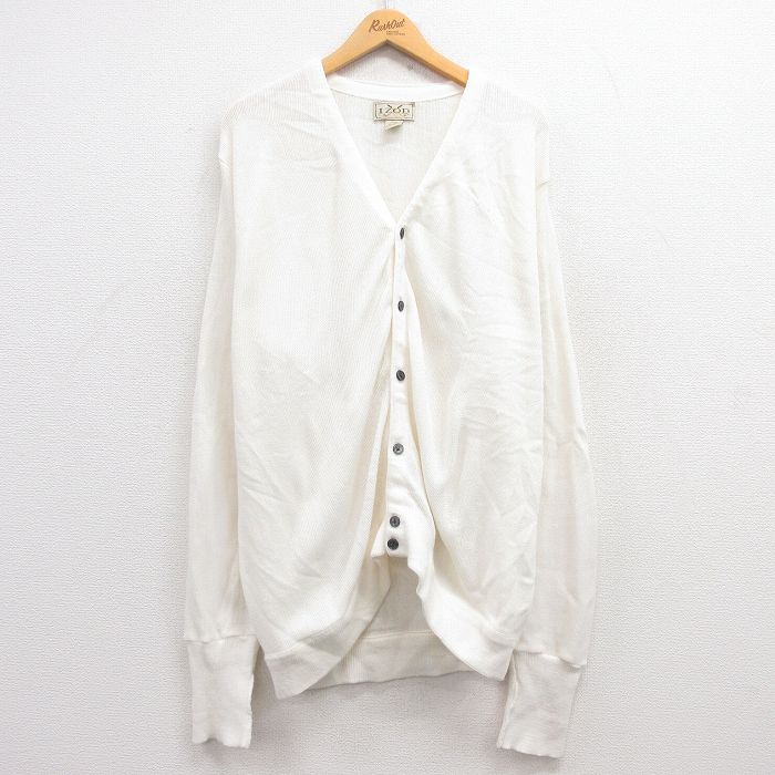 XL★古着 IZOD 長袖 ニット カーディガン メンズ 90年代 90s ワンポイントロゴ アクリル 白 ホワイト 24dec05 中古 トップス