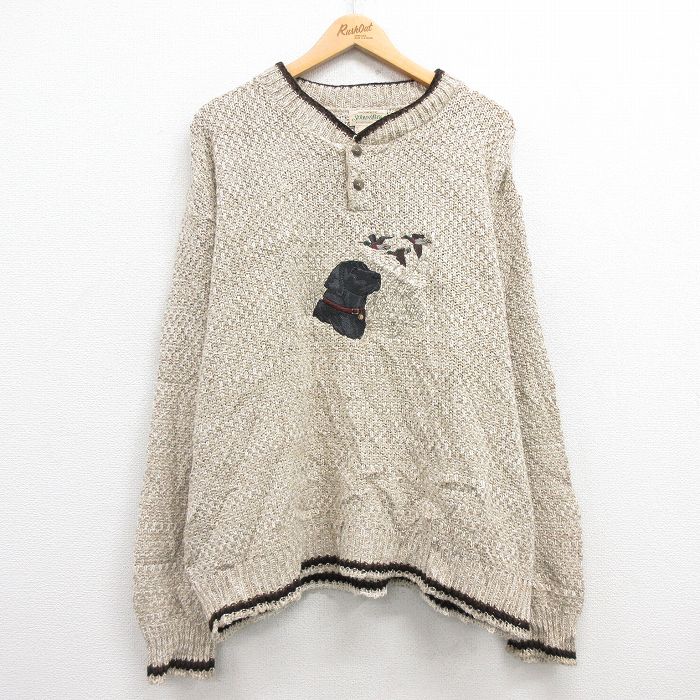 セントジョンズベイ 90s 長袖セーター 犬刺繍 ベージュ XL | 古着