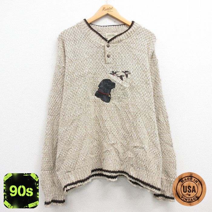 セントジョンズベイ 90s 長袖セーター 犬刺繍 ベージュ XL | 古着