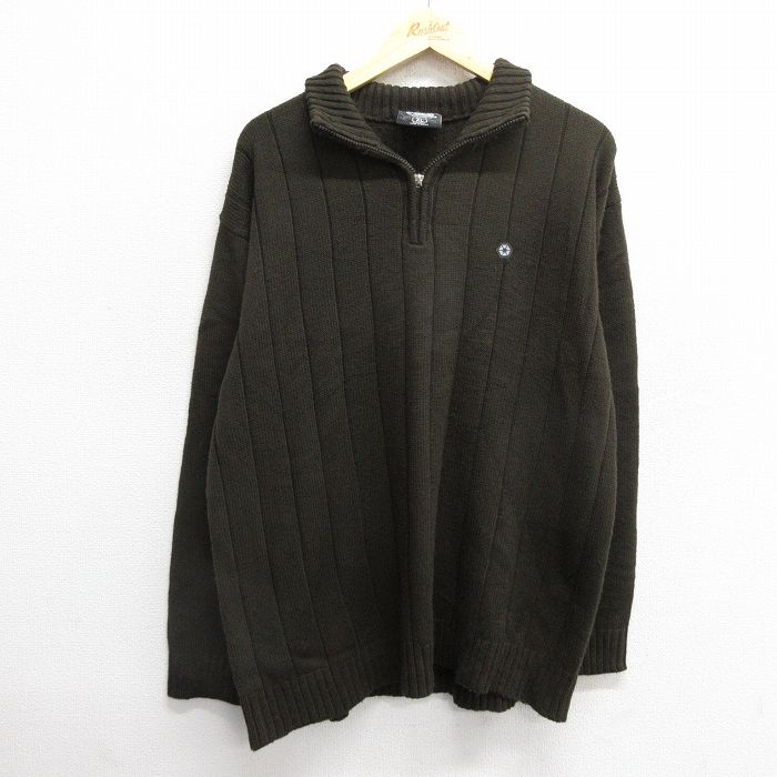 【50%OFF】XL★古着 サウスポール 長袖 ハーフジップ セーター メンズ アクリル 茶系 ブラウン 24dec05 中古 ニット トップス