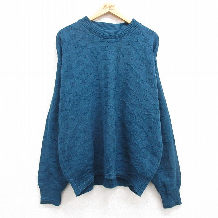 【50%OFF】XL★古着 セントジョンズベイ 長袖 セーター メンズ 90年代 90s コットン クルーネック USA製 紺 ネイビー 24dec06 中古 ニット トップス