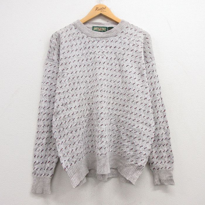 【50%OFF】L★古着 アメリカンイーグル American Eagle 長袖 セーター メンズ 90年代 90s バーズアイ クルーネック 薄グレー他 24dec06 中古 ニット トップス