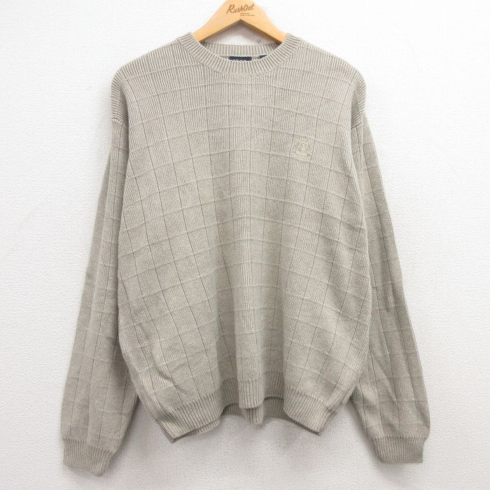 【50%OFF】L★古着 IZOD 長袖 セーター メンズ ワンポイントロゴ コットン クルーネック オーストラリア製 ベージュ系 カーキ 24dec06 中古 ニット トップス